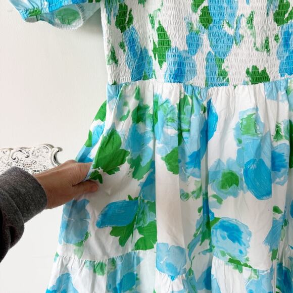 NWT Sugarlips Merrill Blue Floral Tiered Ruffle Smocked Mini Dress Pockets XL - Picture 6 of 9